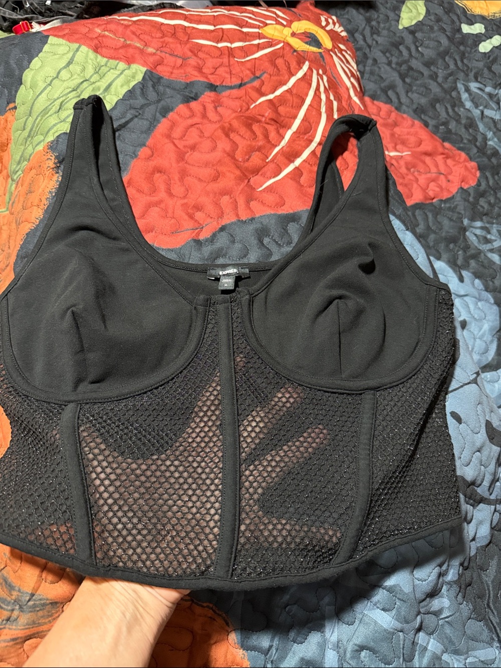 Express Black sparkling Mesh crop top size M never worn perfect for holidays